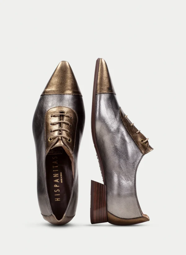 HISPANITAS Sapatos rasos dali ouro-aço